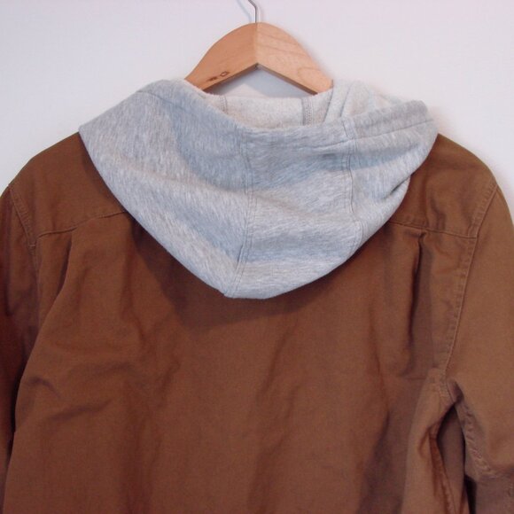 Wrangler Hooded Shirt Jacket Flannel Lined Hoodie Spice Brown Size Medium - Picture 12 of 14